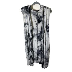 Coin 1804 2X Hooded Tie-Dye Duster Vest Sleeveless Open Front Plus Size